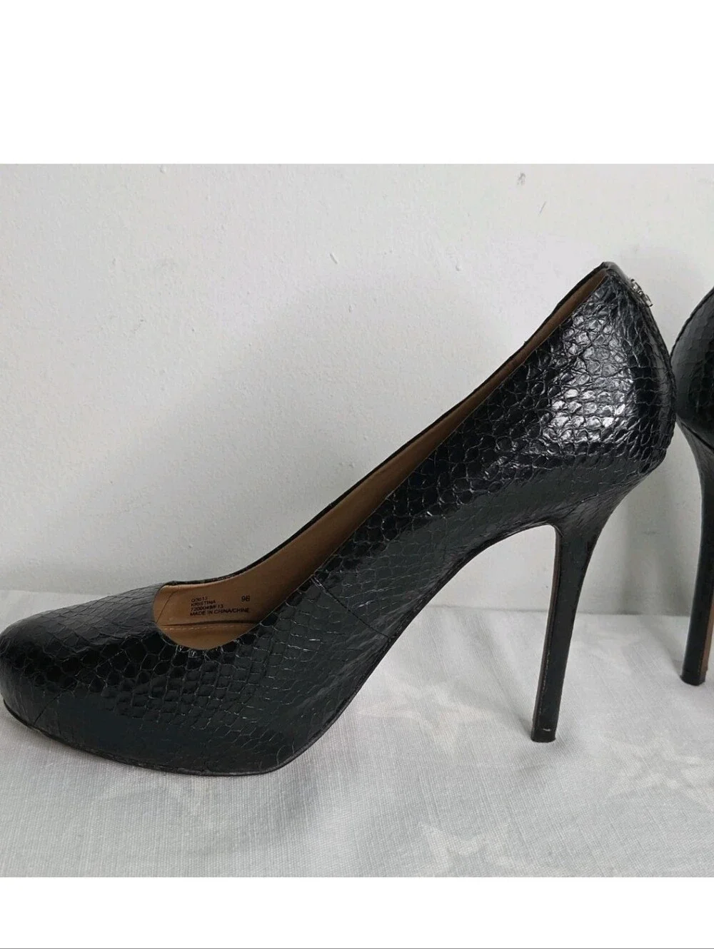 COACH Kristina Q3013 Black Snake Embossed Leather Platform Stiletto Pumps 9B